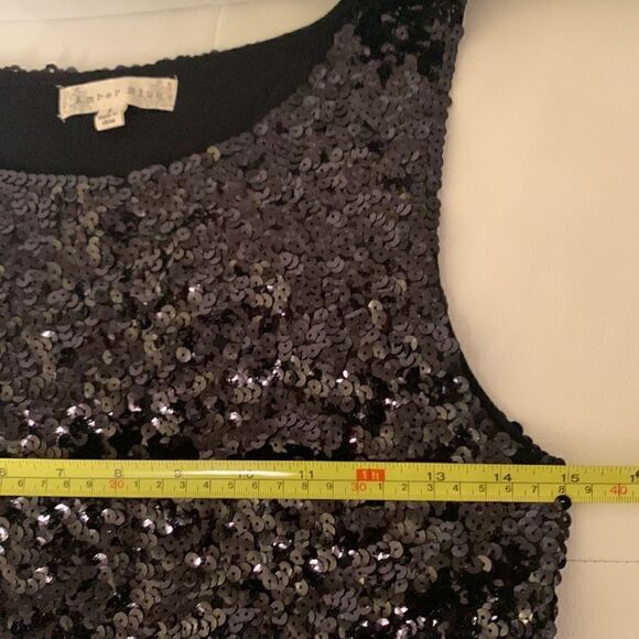 Amber Blue Black Sequins Mini Dress Size L - Picture 3 of 7